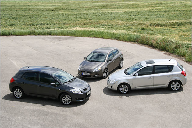 Kompakte mit Diesel: Fiat Bravo, Kia Ceed und Toyota Auris im Test