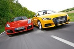 Audi TTS Roadster, Porsche Boxster S im Test: Turbo-Vierer hetzt Sa...